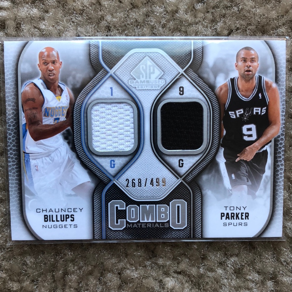 CHAUNCEY BILLUPS TONY PARKER /499 DUAL WORN JERSEY PATCH 2009-10 SP GAME USED